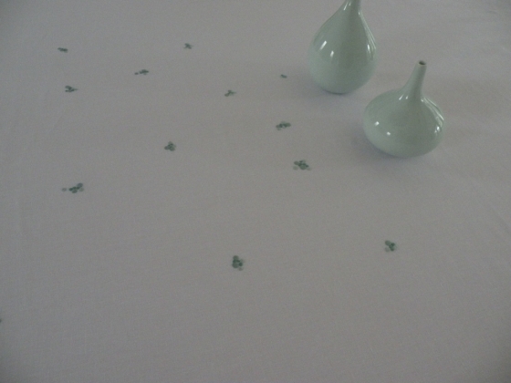 Table - Tablecloth, Bubbles, Celadon on White Linen